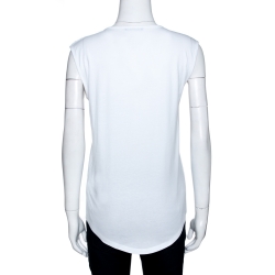 Pre Owned Balmain White Cotton Shoulder Logo Button Detail Sleeveless T-Shirt S