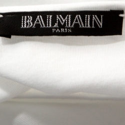 Pre Owned Balmain White Cotton Shoulder Logo Button Detail Sleeveless T-Shirt S