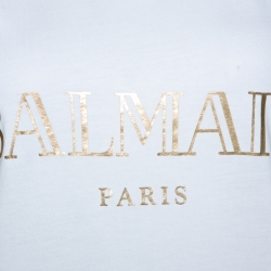 Pre Owned Balmain White Cotton Shoulder Logo Button Detail Sleeveless T-Shirt S