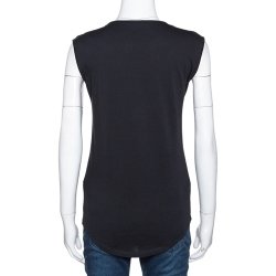 Pre Owned Balmain Black Cotton Shoulder Logo Button Detail Sleeveless T-Shirt S