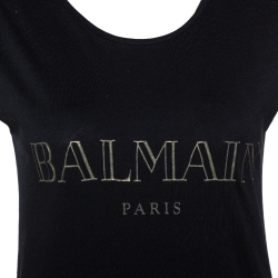 Pre Owned Balmain Black Cotton Shoulder Logo Button Detail Sleeveless T-Shirt S