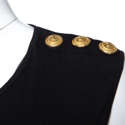 Pre Owned Balmain Black Cotton Shoulder Logo Button Detail Sleeveless T-Shirt S