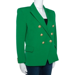 Pre Owned Balmain Green Cotton Blend Double Breasted Tailored Blazer L