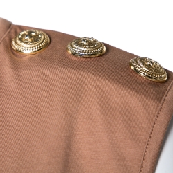 Pre Owned Balmain Beige Logo Printed Cotton Button Embellished Sleeveless T-Shirt S