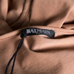 Pre Owned Balmain Beige Logo Printed Cotton Button Embellished Sleeveless T-Shirt S