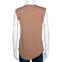 Pre Owned Balmain Beige Logo Printed Cotton Button Embellished Sleeveless T-Shirt S