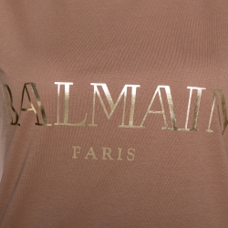 Pre Owned Balmain Beige Logo Printed Cotton Button Embellished Sleeveless T-Shirt S