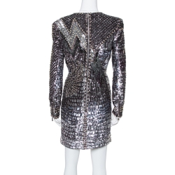 Pre Owned Balmain Silver Sequin & Stud Embellished Mini Dress M