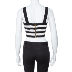 Pre Owned Balmain Monochrome Striped Knit Crop Top S