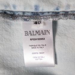 Pre Owned Balmain Blue Washed Out Effect Denim Frayed Detail Belted Lightweight Jacket M