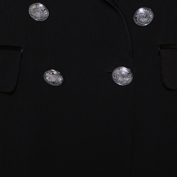 Pre Owned Balmain Black Crepe Double Breasted Hooded Mini Dress M