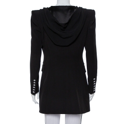 Pre Owned Balmain Black Crepe Double Breasted Hooded Mini Dress M
