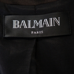 Pre Owned Balmain Black Crepe Double Breasted Hooded Mini Dress M