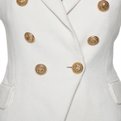Pre Owned Balmain White Tweed Double Breasted Blazer S