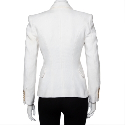 Pre Owned Balmain White Tweed Double Breasted Blazer S