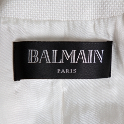 Pre Owned Balmain White Tweed Double Breasted Blazer S