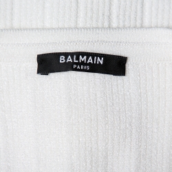 Balmain White Rib Knit Button Embellished Sleeveless Crop Top S
