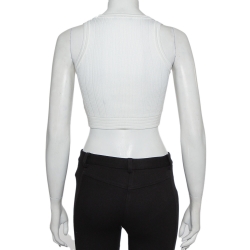 Balmain White Rib Knit Button Embellished Sleeveless Crop Top S