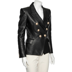 Pre Owned Balmain Black Leather Double Breasted Blazer M