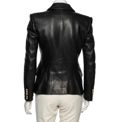 Pre Owned Balmain Black Leather Double Breasted Blazer M