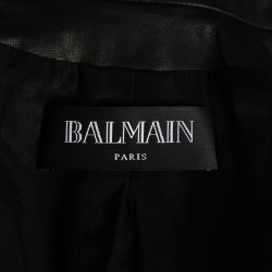 Pre Owned Balmain Black Leather Double Breasted Blazer M