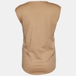 Pre Owned Balmain Dark Beige Logo Print Cotton Button Detail Tank Top M