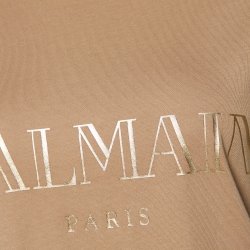 Pre Owned Balmain Dark Beige Logo Print Cotton Button Detail Tank Top M