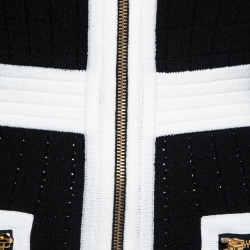 Pre Owned Balmain Black Stretch Knit Contrast Trim Off-Shoulder Mini Dress S