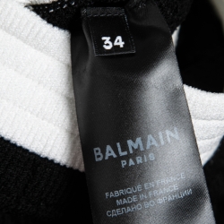 Pre Owned Balmain Black Stretch Knit Contrast Trim Off-Shoulder Mini Dress S