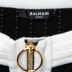 Pre Owned Balmain Black Stretch Knit Contrast Trim Off-Shoulder Mini Dress S