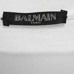 Pre Owned Balmain White Knit Crystal Logo Oversized T-Shirt S