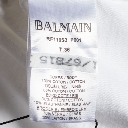 Pre Owned Balmain White Knit Crystal Logo Oversized T-Shirt S