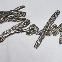 Pre Owned Balmain White Knit Crystal Logo Oversized T-Shirt S