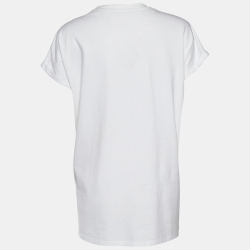 Pre Owned Balmain White Knit Crystal Logo Oversized T-Shirt S