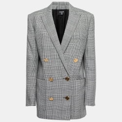 Pre Owned Balmain Black Checked Wool Double-Breasted Blazer M