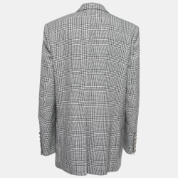 Pre Owned Balmain Black Checked Wool Double-Breasted Blazer M