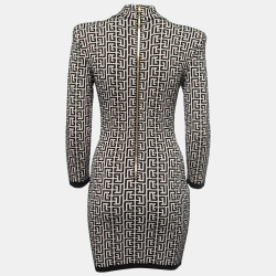 Pre Owned Balmain Monochrome Patterned Jacquard Wool Short Dress M
