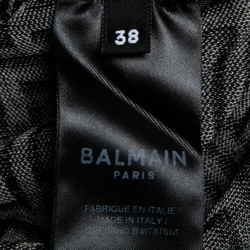 Pre Owned Balmain Monochrome Patterned Jacquard Wool Short Dress M