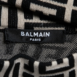 Pre Owned Balmain Monochrome Patterned Jacquard Wool Short Dress M