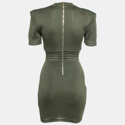 Pre Owned Balmain Olive Green Knit Button Detail Short Dress S