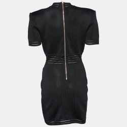 Balmain Black Pique Knit V-Neck Bodycon Dress M