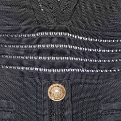 Balmain Black Pique Knit V-Neck Bodycon Dress M