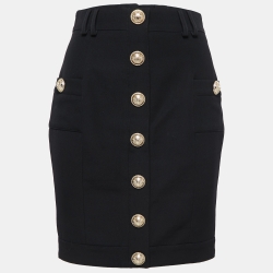 Balmain Black Crepe Button-Embellished Mini Skirt S