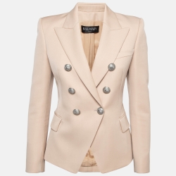Balmain Beige Wool Golden-Buttoned Blazer S