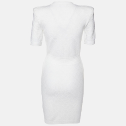 Pre Owned Balmain White Jacquard Knit Zip Front Short Dress S
