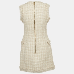 Pre Owned Balmain Off White Tweed Sleeveless Double Breasted Mini Dress S