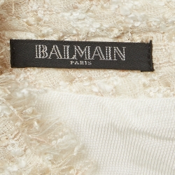 Pre Owned Balmain Off White Tweed Sleeveless Double Breasted Mini Dress S