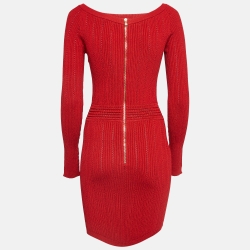 Pre Owned Balmain Red Knit Cutout Mini Dress M