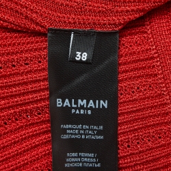 Pre Owned Balmain Red Knit Cutout Mini Dress M