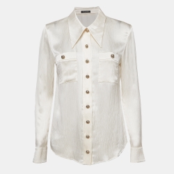 Pre Owned Balmain Ivory White Crinkle Silk Shirt S